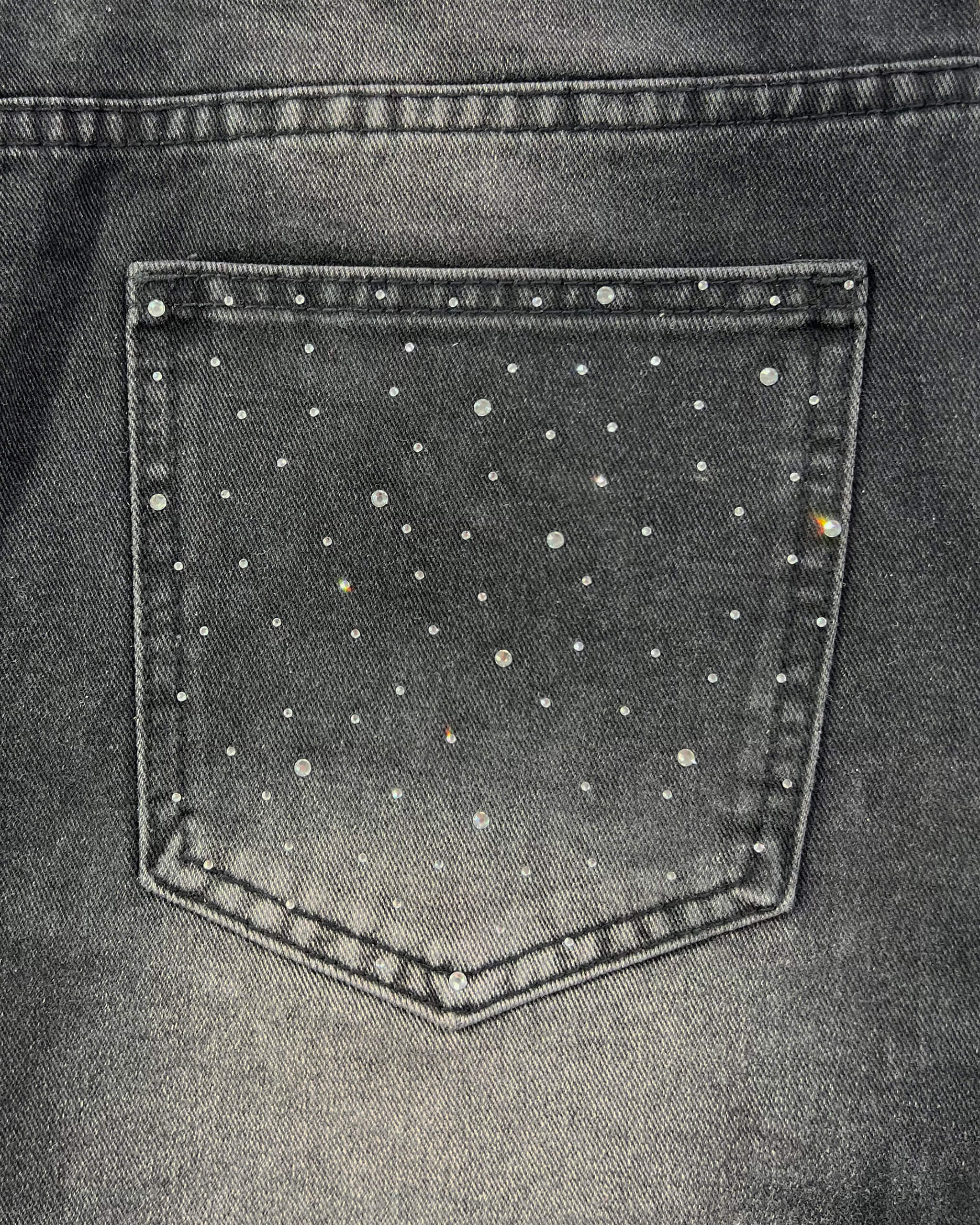 RHINESTONE DENIM WASHED BLACK