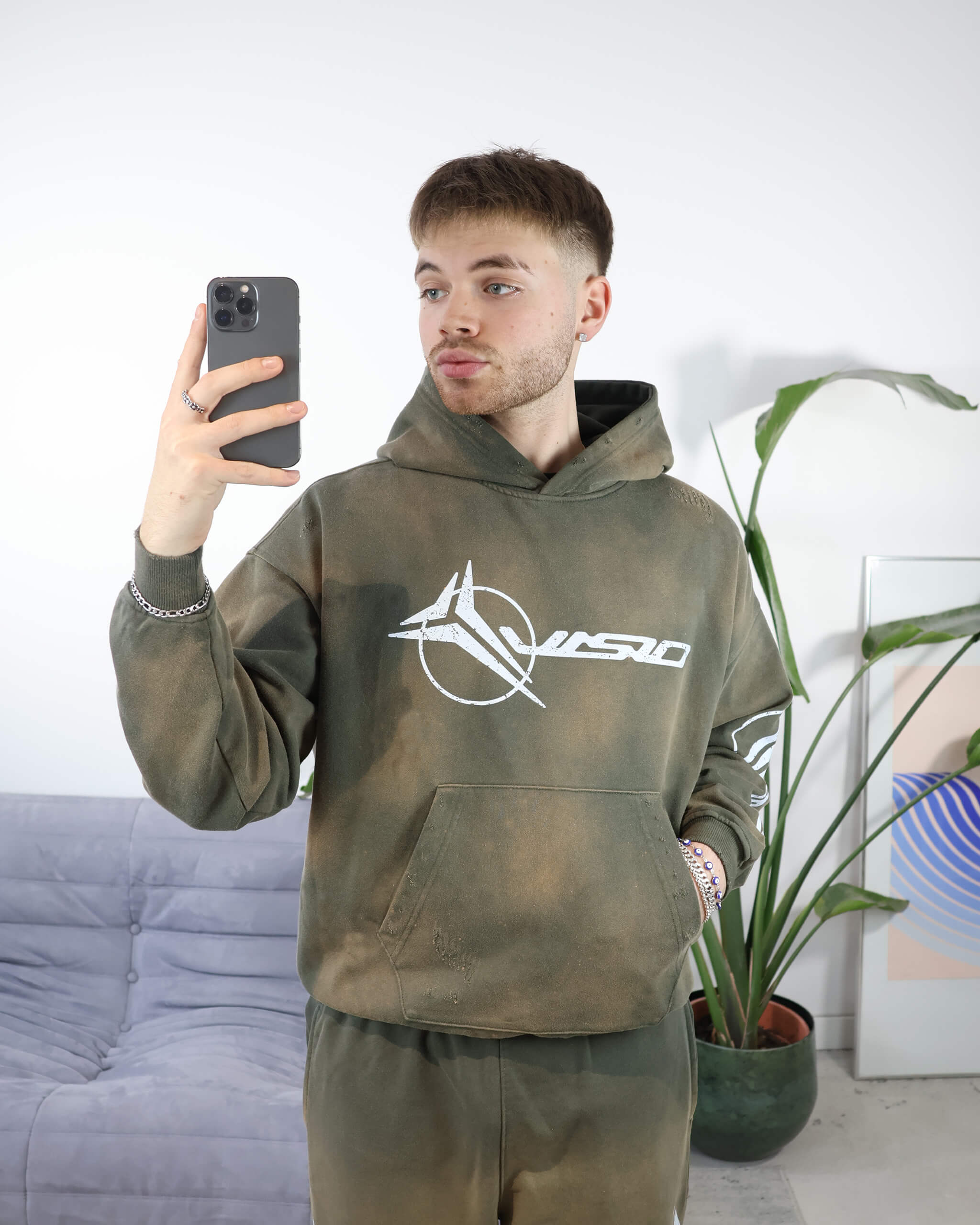 WASHED LOGO HOODIE GREEN