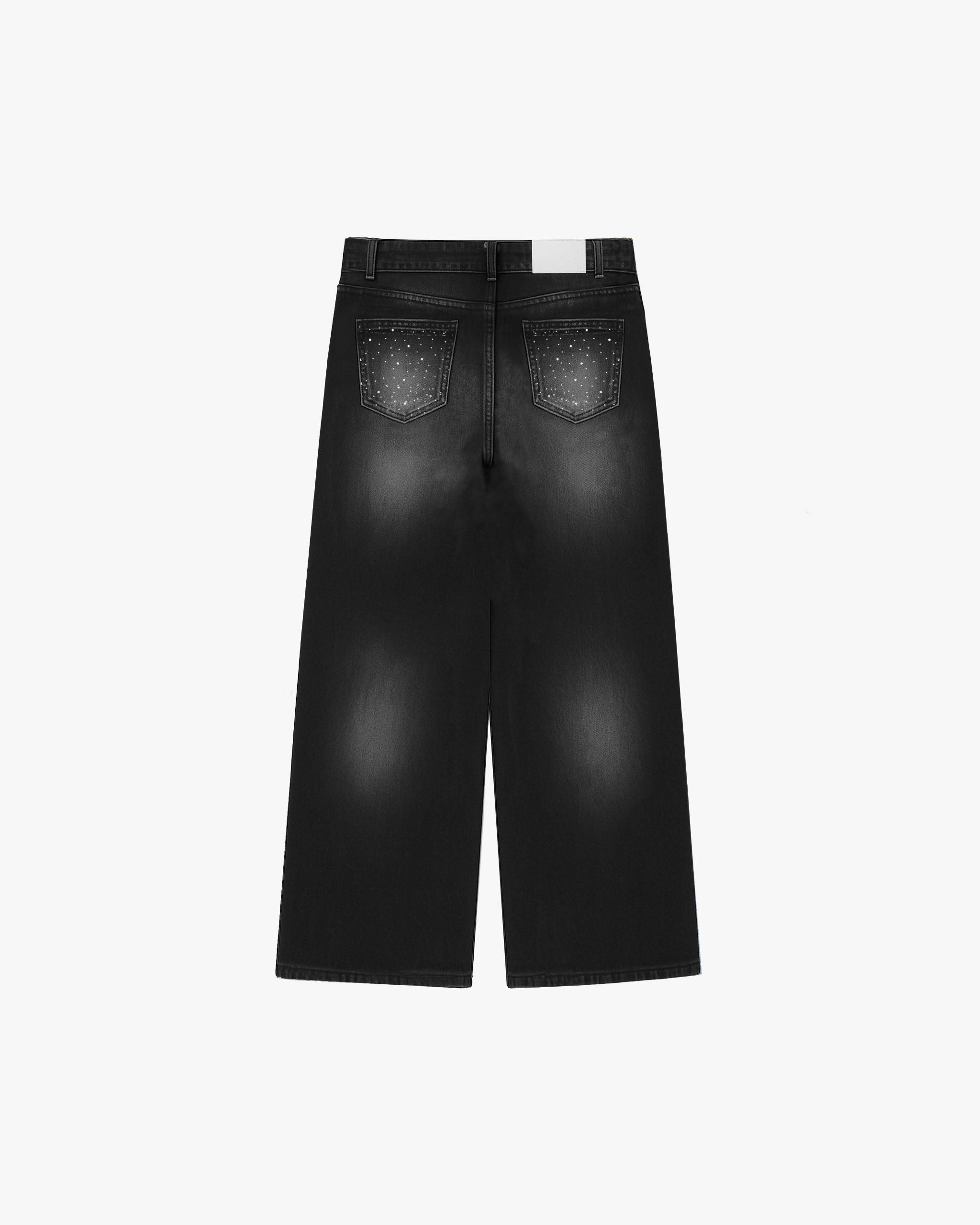 RHINESTONE DENIM WASHED BLACK