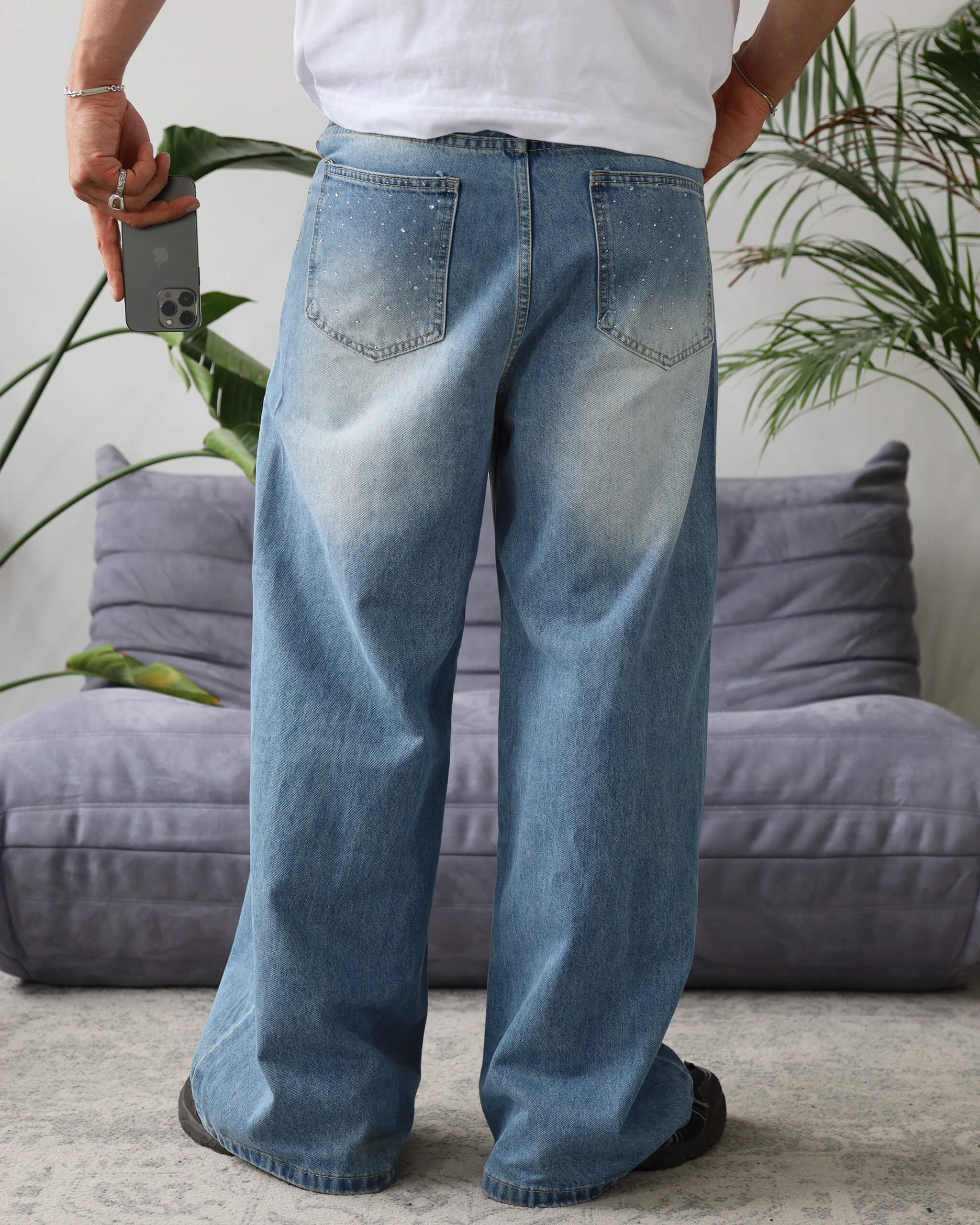 RHINESTONE DENIM LIGHT BLUE