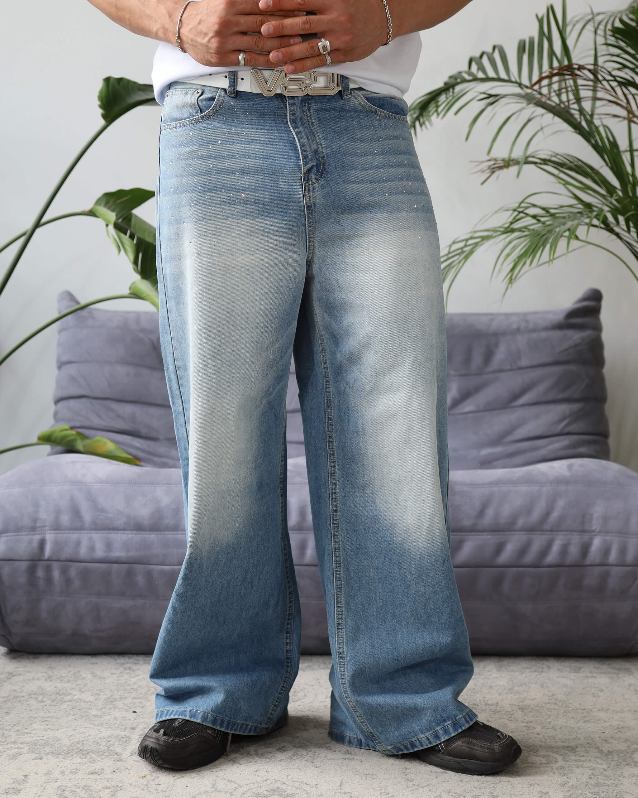 RHINESTONE DENIM LIGHT BLUE