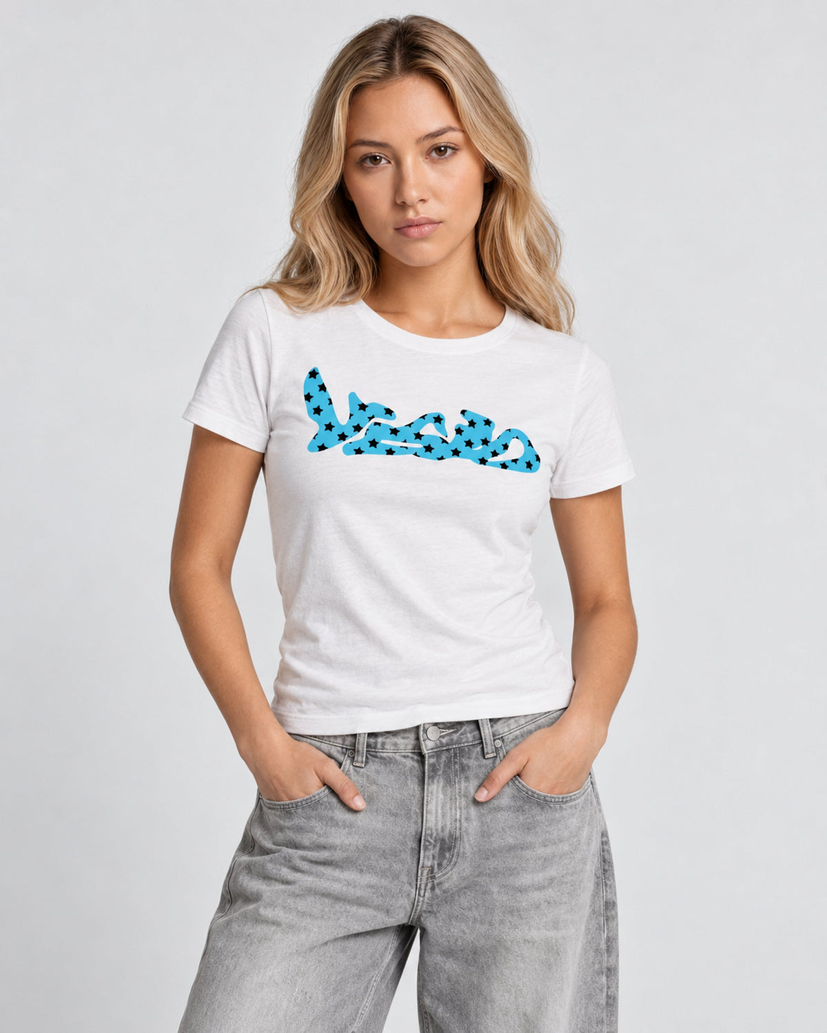 Inar Tag Baby Tee White Blue