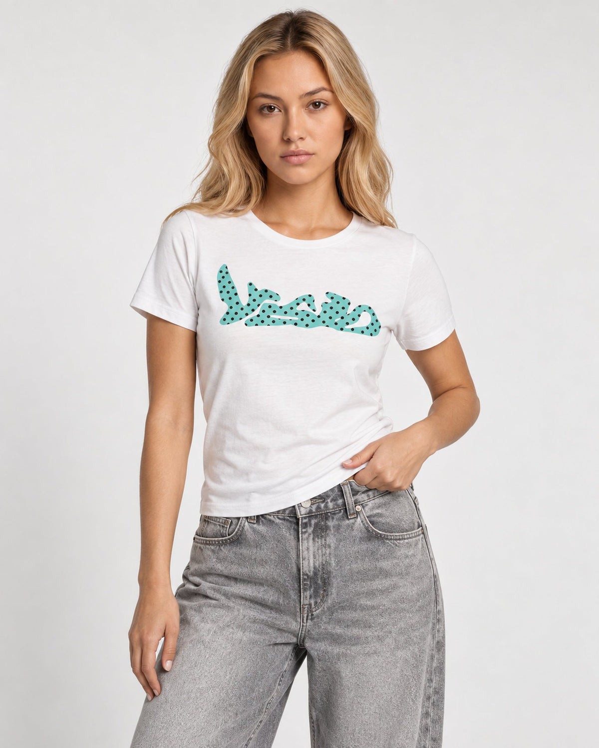Inar Tag Baby Tee White Teal
