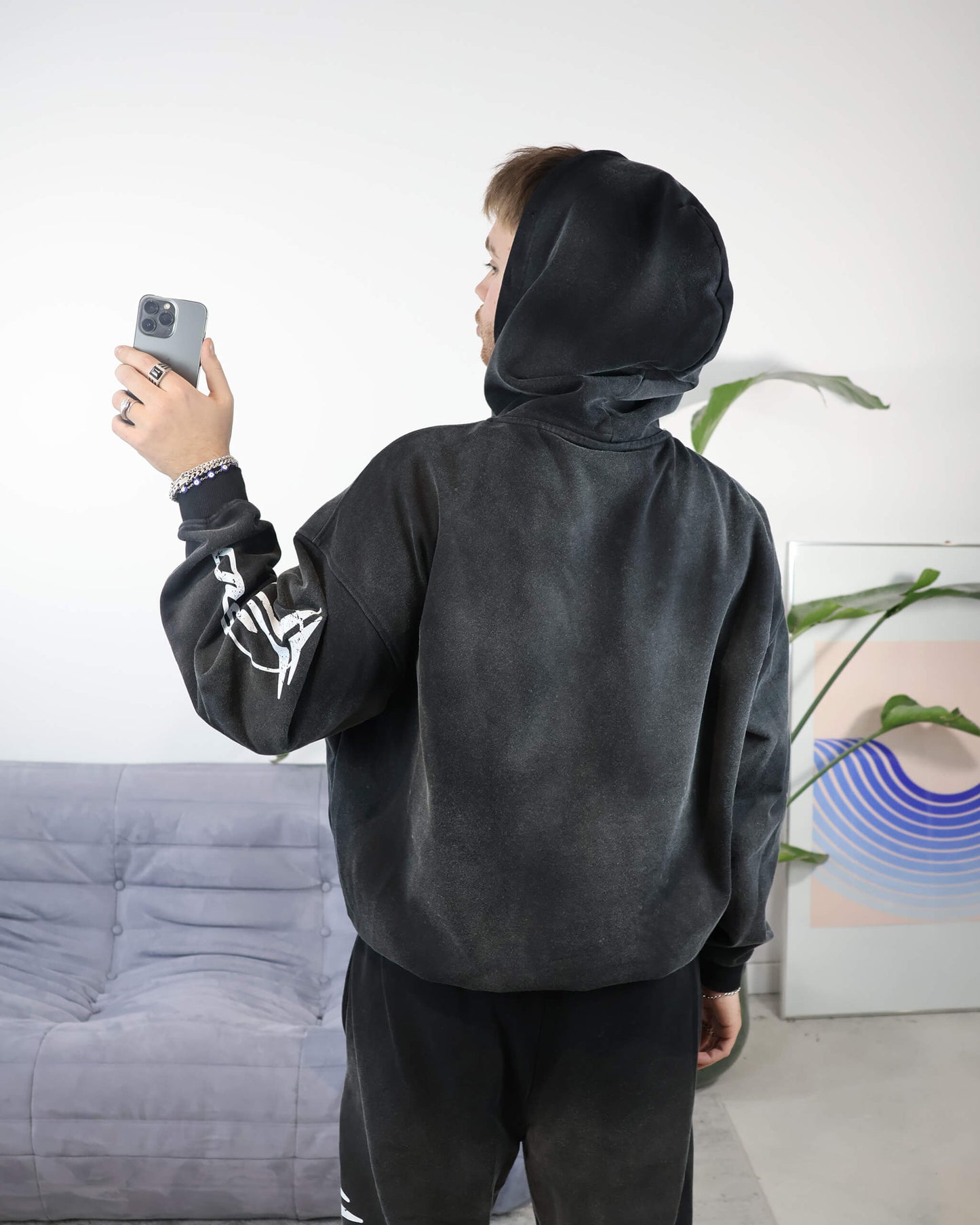 WASHED LOGO HOODIE BLACK