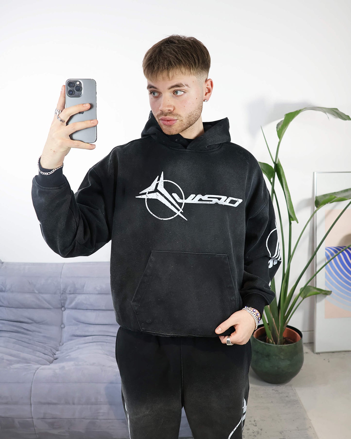 WASHED LOGO HOODIE BLACK