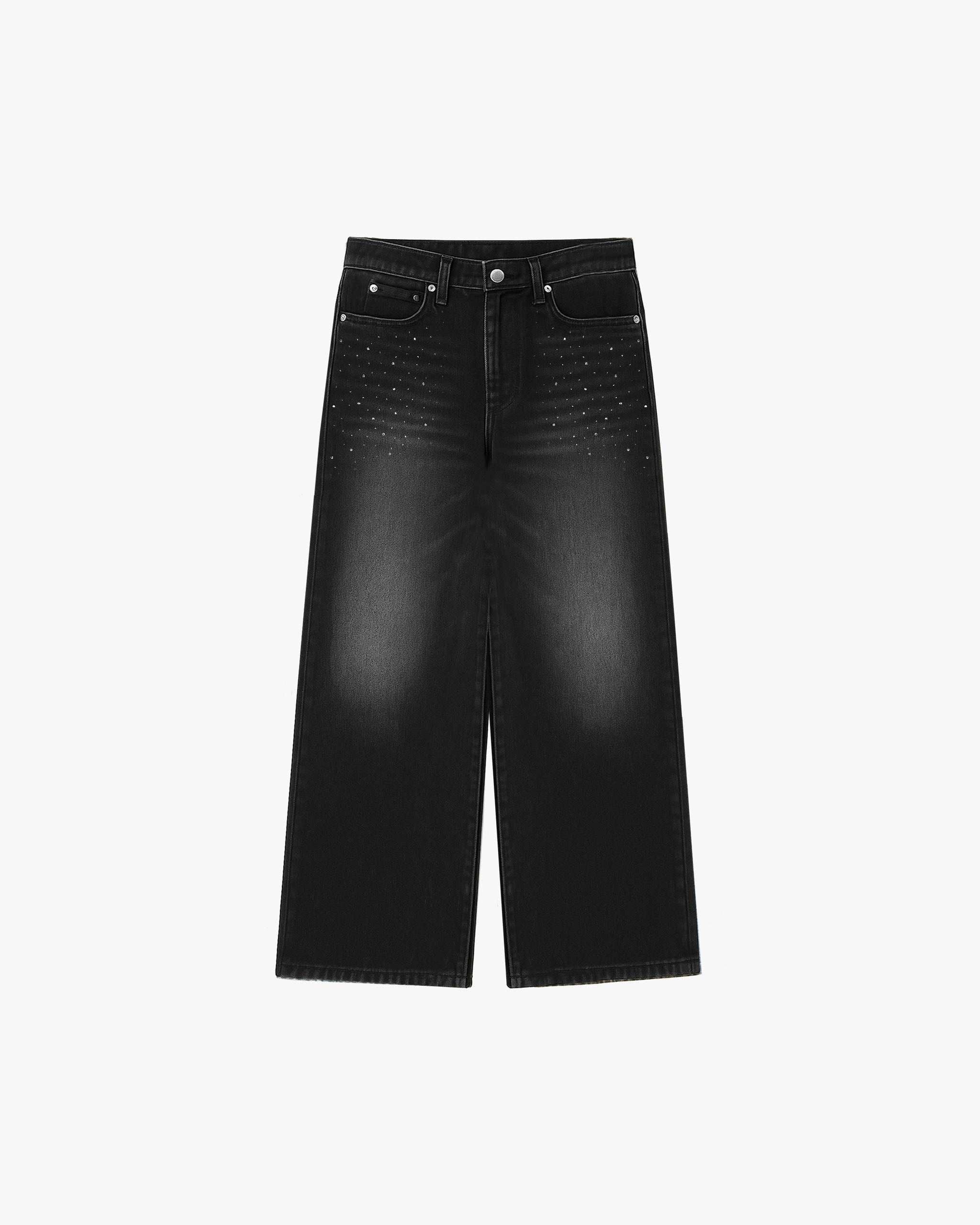 RHINESTONE DENIM WASHED BLACK