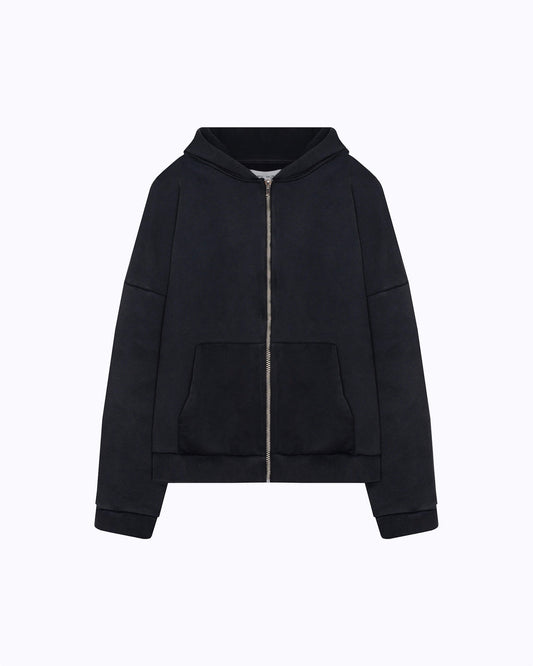 WASHED ZIP-HOODIE BLACK